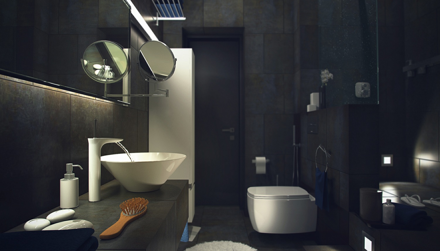 Salle de bain dans un style sombre