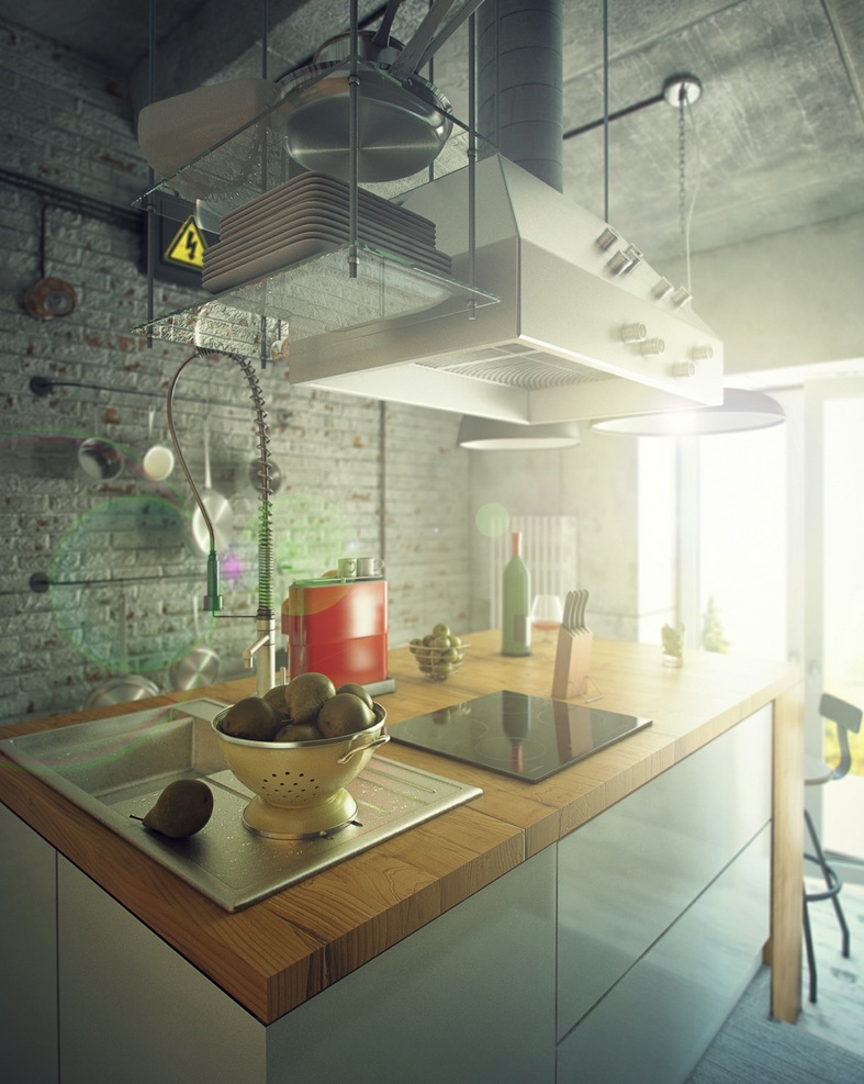 Cuisine dans le plus pur style industriel