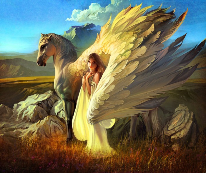 Girl and Pegasus ©Rhads