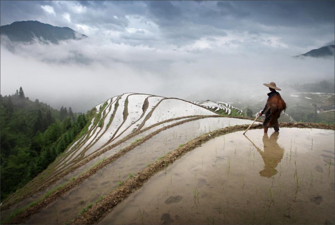 A farmer on Longji Rice Terrace
